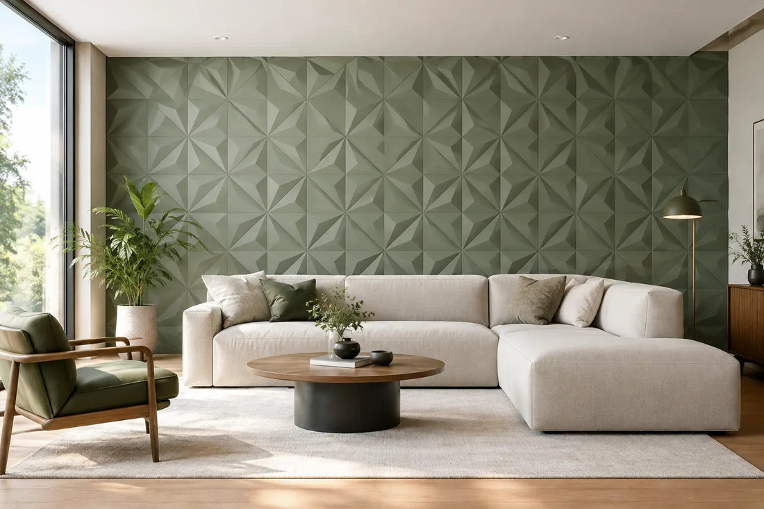 Exemple salon avec mur géométrique : 7 idées